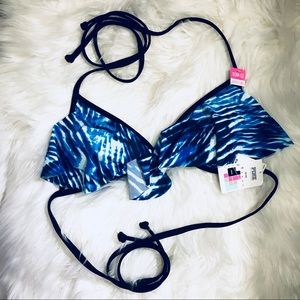 VS PINK Blue Ruffle Bikini Top